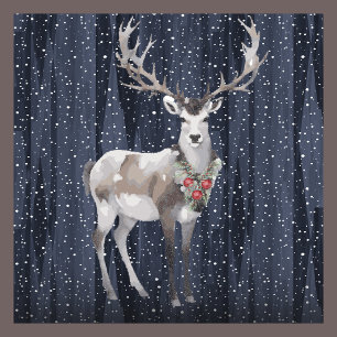 Cartes Pour Fêtes Annuelles Rustique Blue Snowy Reindeer photo de famille de N