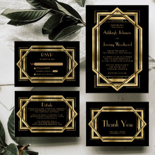 Invitation Black Gold Vintage 1920s Déco Cadre Mariage
