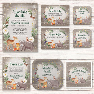 Serviette En Papier Baby shower d'hiver des animaux rustiques en bois