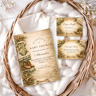 Invitation Fête de Naissance Rustique Little Hunter en Forêt