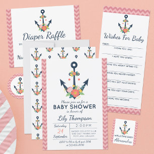 Baby shower Wish Game Nautique Floral Ancre