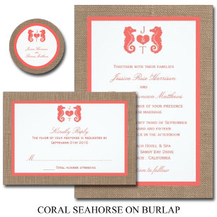 Invitation Coral Seahorse Burlap Beach Wedding Collection