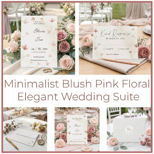 Menu Mariage Élégant Floral Rose Pâle Minimaliste