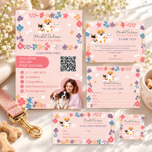 Sticker Carré Whimsical floral mignon pastel sitter chien marche