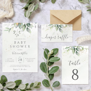 Invitation Eucalyptus Verdure Feuilles Elégant Baby shower