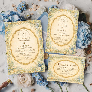 Invitation Mariage Vintage Floral Naval de Style Côte