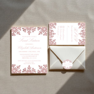 Cartons Réponse Pink Rose Gold Snowflake Winter Sweet 16