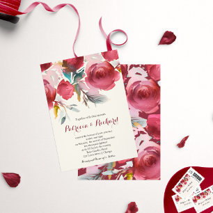 Invitation Mariage floral romantique de Bourgogne Marsala