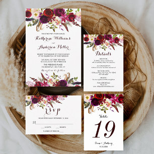 Invitation Marsala de Bourgogne Mariage d'automne