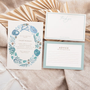 Invitation Sous le Baby shower nautique de l'aquarelle marine