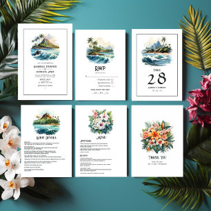 Cartons Réponse Watercolor Hawaii Destination Wedding