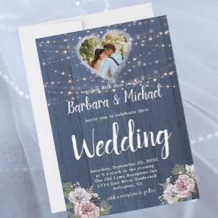 Invitation Lumières à crémaillère rustique en bois Photo Mari