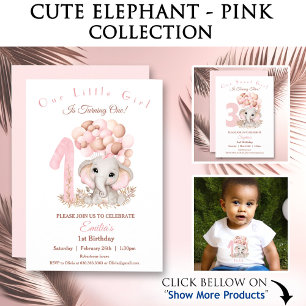 T-shirt Pour Bébé Premier anniversaire fille mignonne éléphant rose