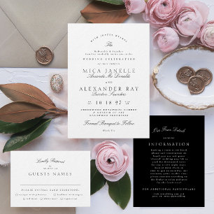 Menu Noir Blanc traditionnel calligraphie Mariage offic