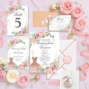 RSVP Aquarelle rose espagnol Quinceañera Quince