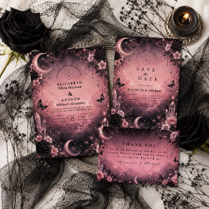 Carte De Remerciements Mariage gothique rose enchanté