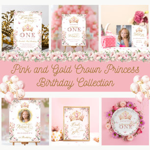 Gold Crown Princess Girl Birthday Carte de remerci