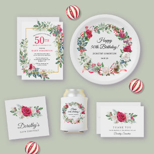Invitation Rose blanche rouge Floral Holly 50e fête d'anniver