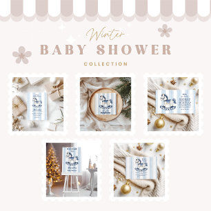 Invitation Baby shower Blue Rocking Horse