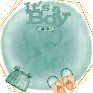 Invitation C'est un garçon dans Mint Green et Gold Baby showe