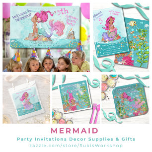 Invitation Blonde Whimsical Pink Mermaid Girl Anniversaire