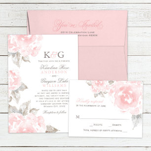 Invitation Vintage Rose d'aquarelle rose Mariage