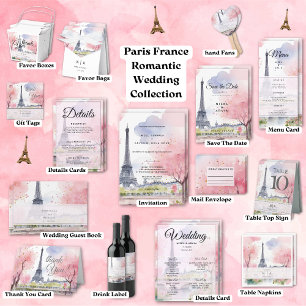 Save The Date Paris France Aquarelle romantique Tour Eiffel rose