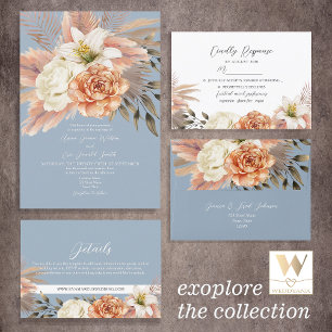 Programme Dusty Blue et Peach Floral Wedding Program