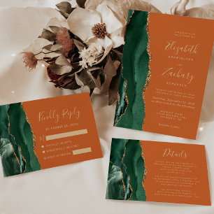 Invitation Chic Emerald Green Or Agate Burning Orange Mariage