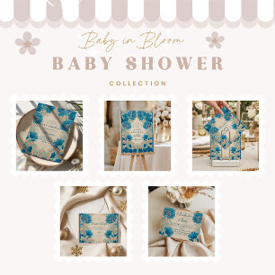 Invitation Baby-Shower Vintage Botanique Bleu