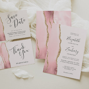 Cartons Réponse Mariage d'âge moderne Blush Pink Or