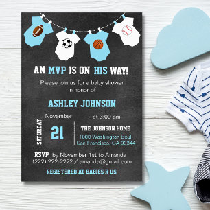 Invitation Chalkboard Sports Petit Baby shower TOUS ÉTOILES
