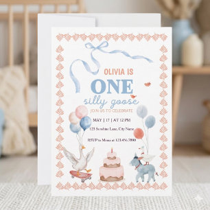 Invitation Une Fille Oie Idiote Premier Anniversaire Aquarell