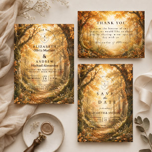 Cartons Réponse Mariage champêtre en automne en forêt
