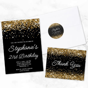 Carte De Remerciements Sparkly Gold Glitter Black