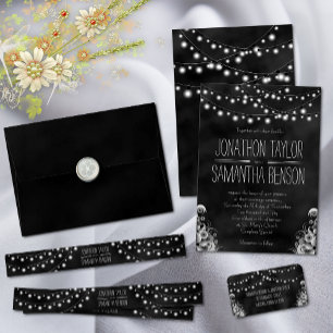 Invitation Chaîne de lumières Noir Chalkboard Mariage Invite