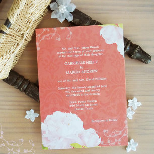 Invitation Mariage rose Peony Coral Shades
