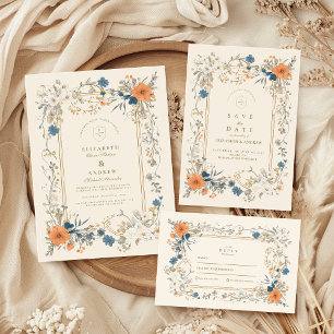 Invitation Boho Vintage Floral Fern Mariage