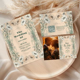 Save The Date Photo Mariage Floral Art Nouveau