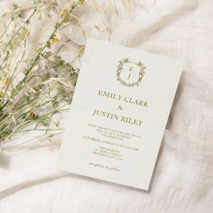 Invitation Élégant Classic Golden Crest Mariage