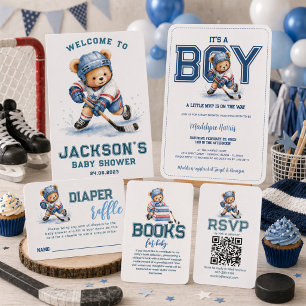 Invitation C'est un ours en peluche hockey pour garçon Baby S