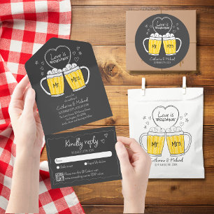 Invitation Tout En Un L'amour brasse main tiré Mariage lunettes de bière