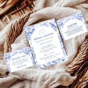 Carte De Remerciements Fête de mariage élégante avec toile bleue florale