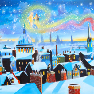 Ornement Étoile En Céramique Parapluie rouge du couple d'hiver Snowy London