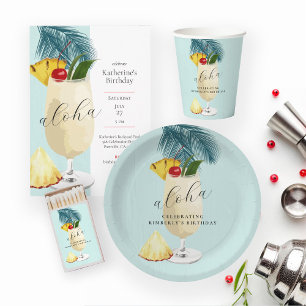 Sticker Rond Aloha Pina Colada Green Cocktail fête d'anniversai