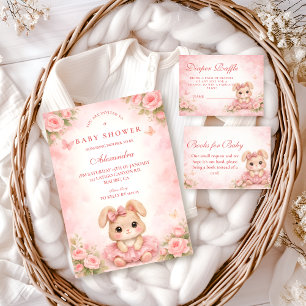 Carte D'accompagnement Tirage au sort du lange floral lapin rose