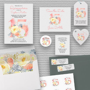 Carte Postale Faire-part Blush rose floral Numéro 15 Enregistrer la date