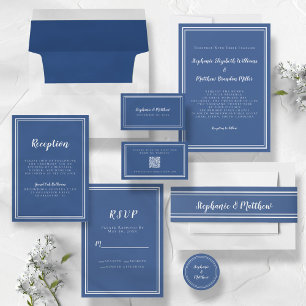 Carte D'accompagnement Accueil Mariage Simple Classique Bleu Blanc Cadre
