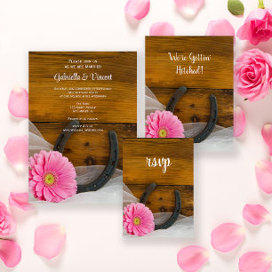 Carte RSVP Mariage campagnard en fer à cheval rose