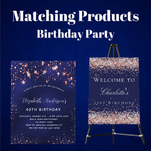 Prospectus 11,4 Cm X 14,2 Cm Anniversaire marine bleu rose or budget invitation